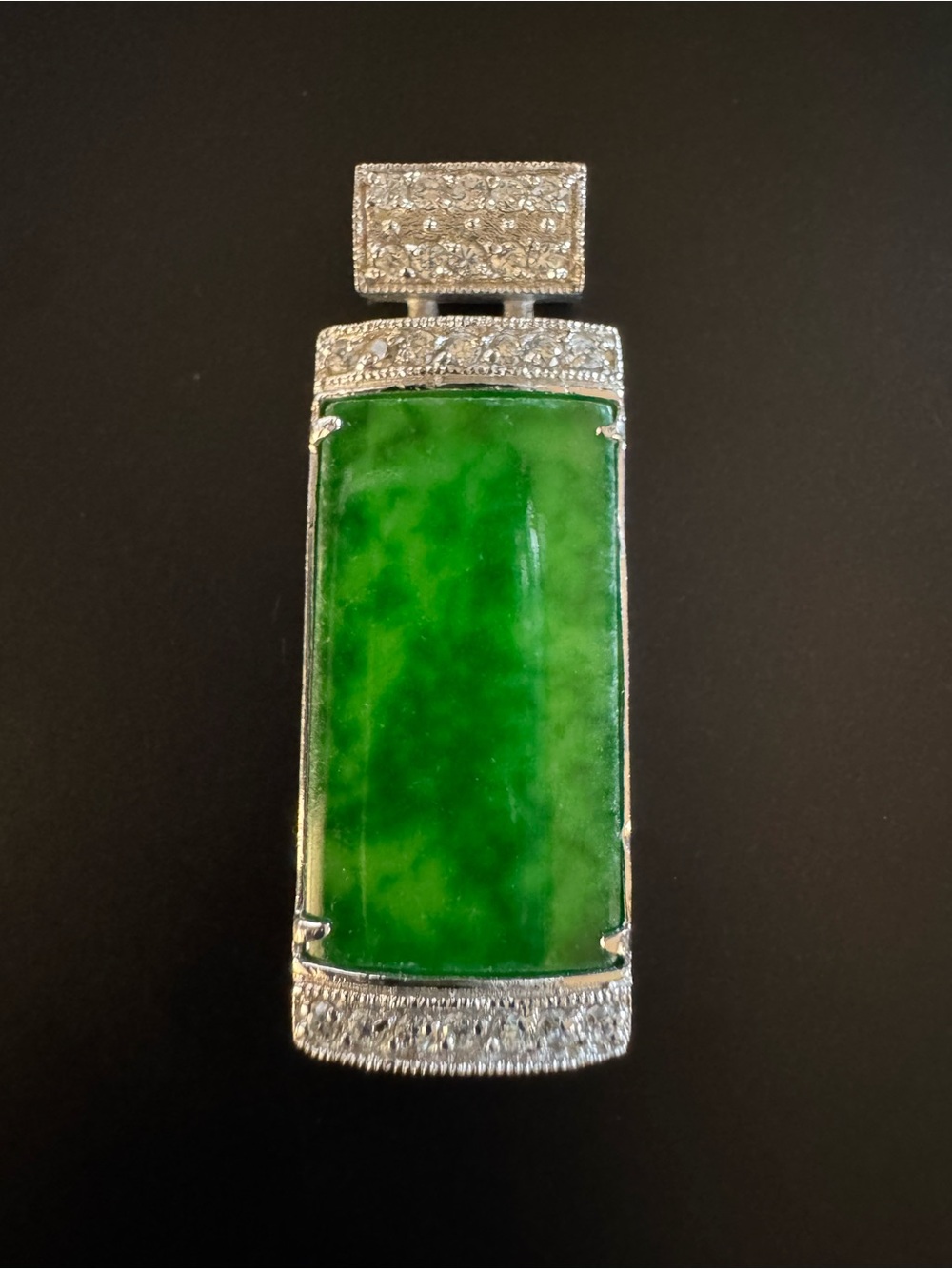 Sterling Silver Jadeite Pendant - Art Deco Style